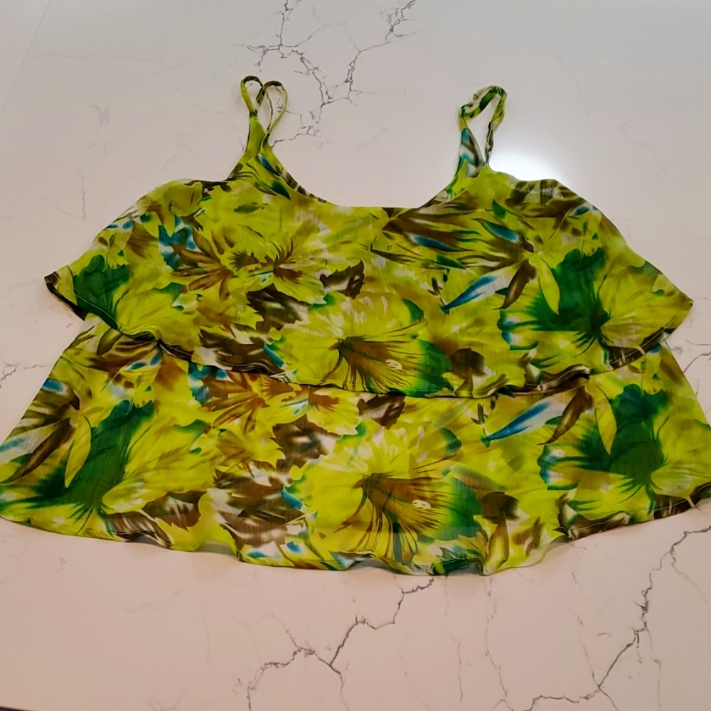 WET SEAL Spaghetti Strap Floral Layered Babydoll Flowy Summer Top ~ EUC